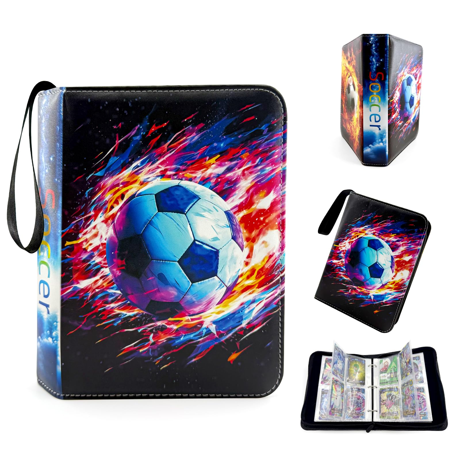 Football Card Binder Waterproof PU Football Card Holder Portable Trading Card Binder for Football 50 Page 400 Pockets Football Trading Card Album for Sports Cards,Game Cards