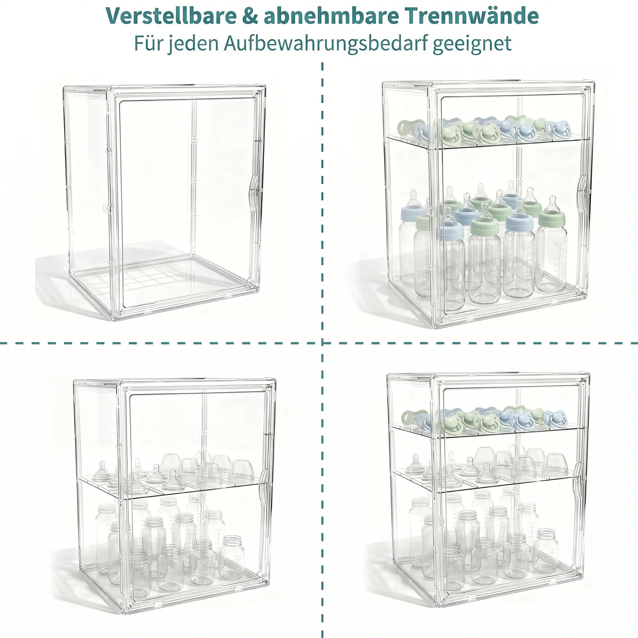 Acryl-Babyflaschen-Organizer mit Magnetverschluss, Aufbewahrung für Sauger und Pumparteile, geeignet für Küche, Bad & Haushalt