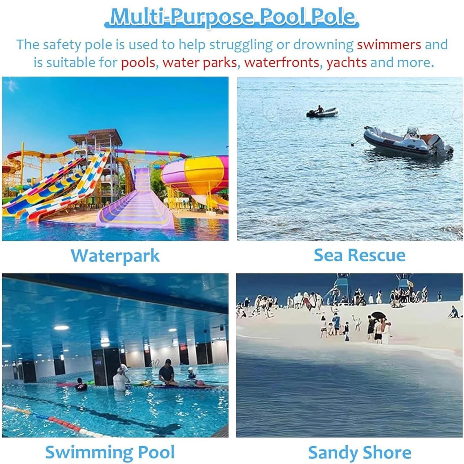 Palo di Salvataggio con Aste Telescopiche in Alluminio, Palo di Salvataggio della Piscina/Attrezzatura di Salvataggio di Emergenza Gancio di Sicurezza della Piscina Multiuso(15.7ft/480cm)