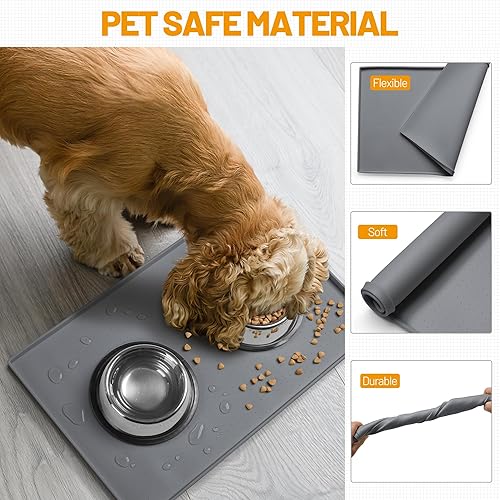 Miniatura 5 de Hubulk Tapete de alimentación para perros, 100% impermeable, de silicona de grado alimenticio, mantel individual para alimentos y agua