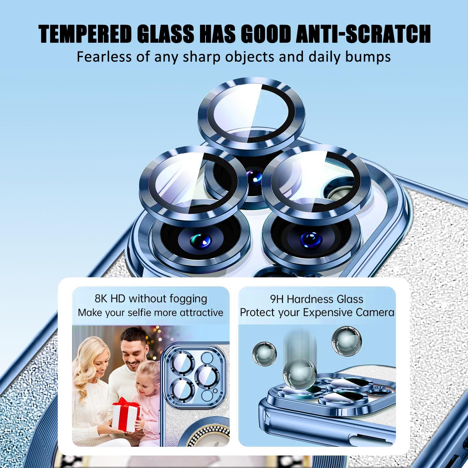 Misscase for iPhone 15 Pro Magnetic Case Compatible with MagSafe,Full Protection Slim Shockproof Anti-Scratch Glitter Case with Camera Lens Protector Logo View Dust-Proof Net for Women Blue - Image 6