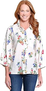 Ali Miles Women's Woven Button Front Tunic Point Collar Chest Pocket