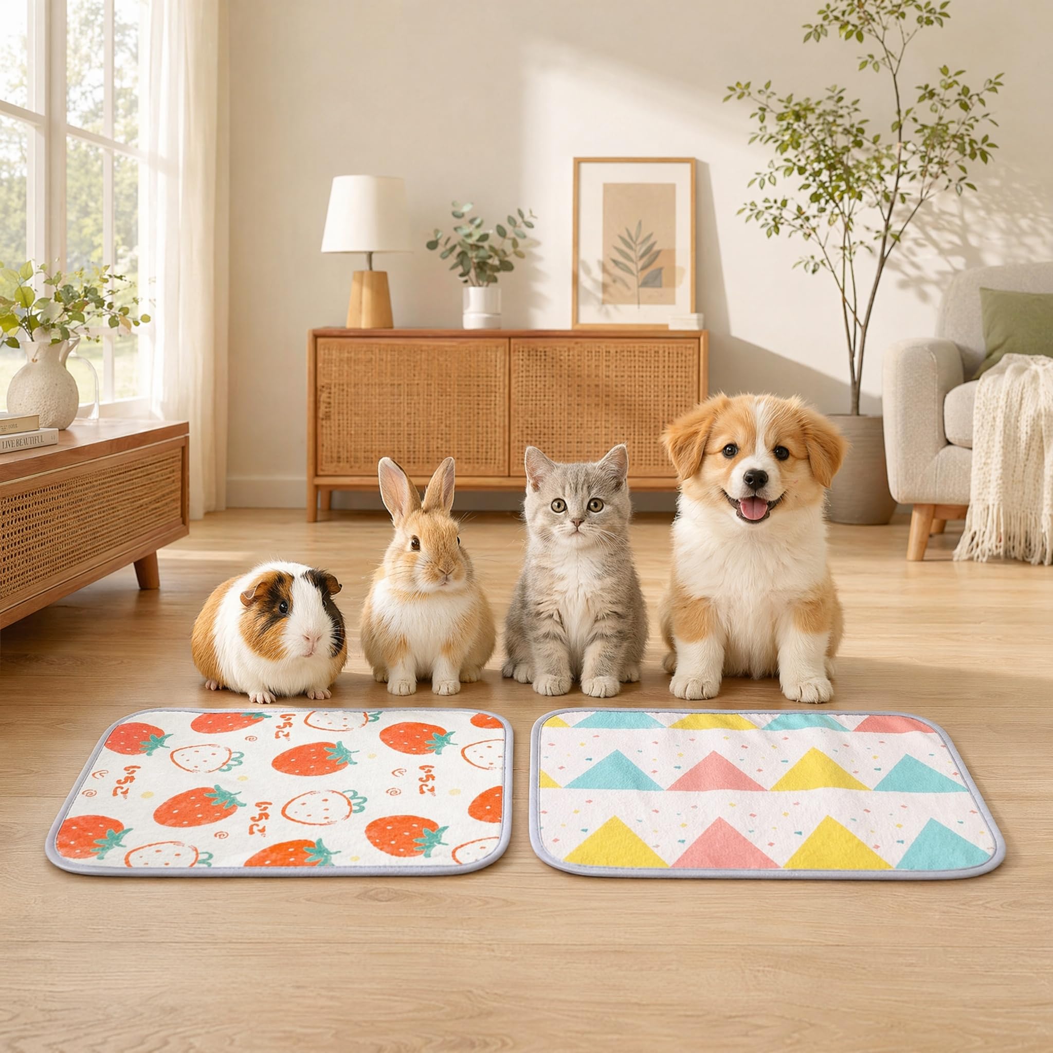 MIGIFTDY Kühlkissen für Kleintiere, Sommer-Eisseidenmatte für Kaninchen, waschbar, Meerschweinchenbett, atmungsaktiv, Hamsterkühler, ungiftig, Kaninchen-Schlafmatte für Käfig, 2 Stück