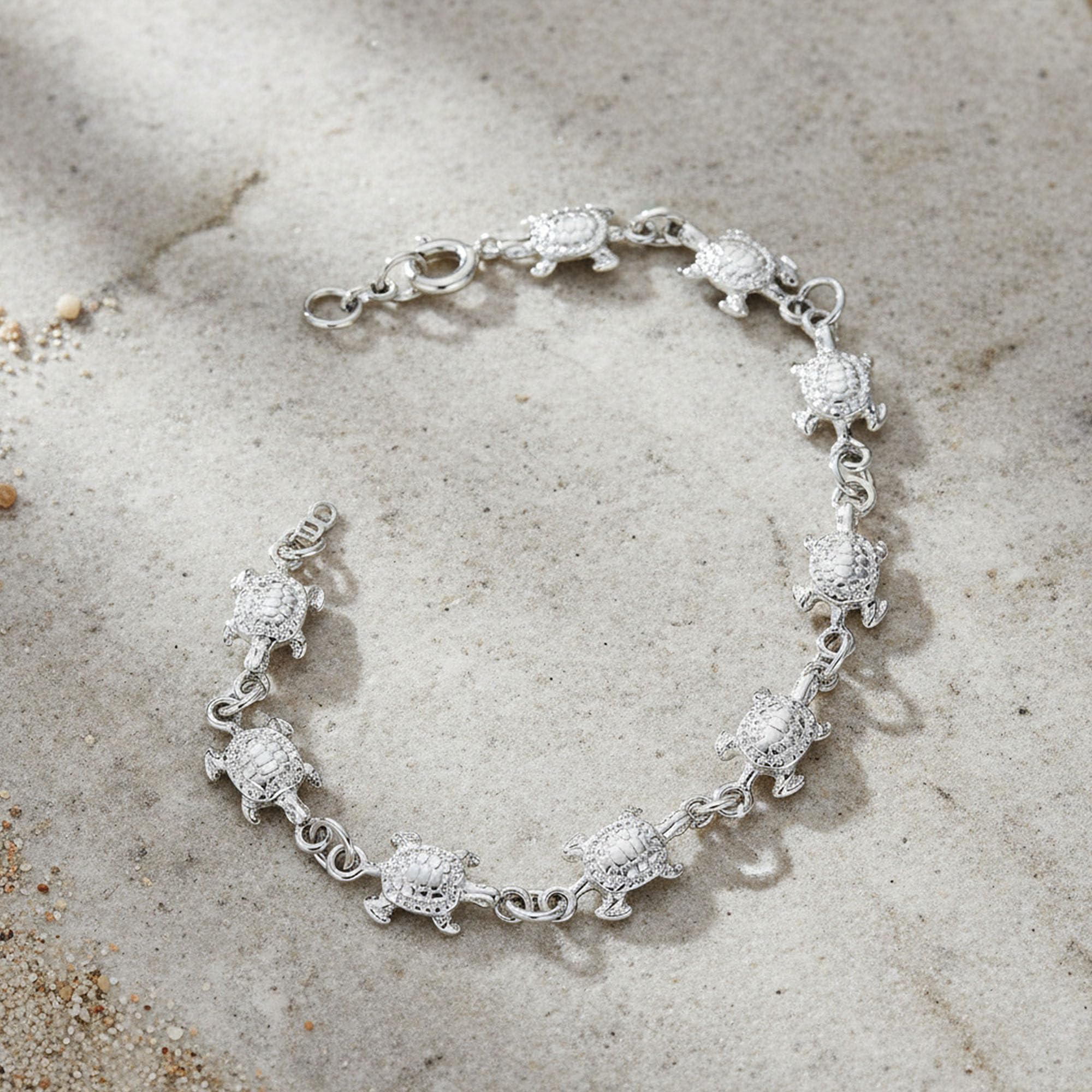 Bling Jewelry Vacanza Tropicale In Spiaggia Nautico Braccialetto Multi-Gioiello Con Tartarughe Marine Collegate Per Donne Adolescenti In Argento Sterling Ossidato .925 7, 7.5 Pollici