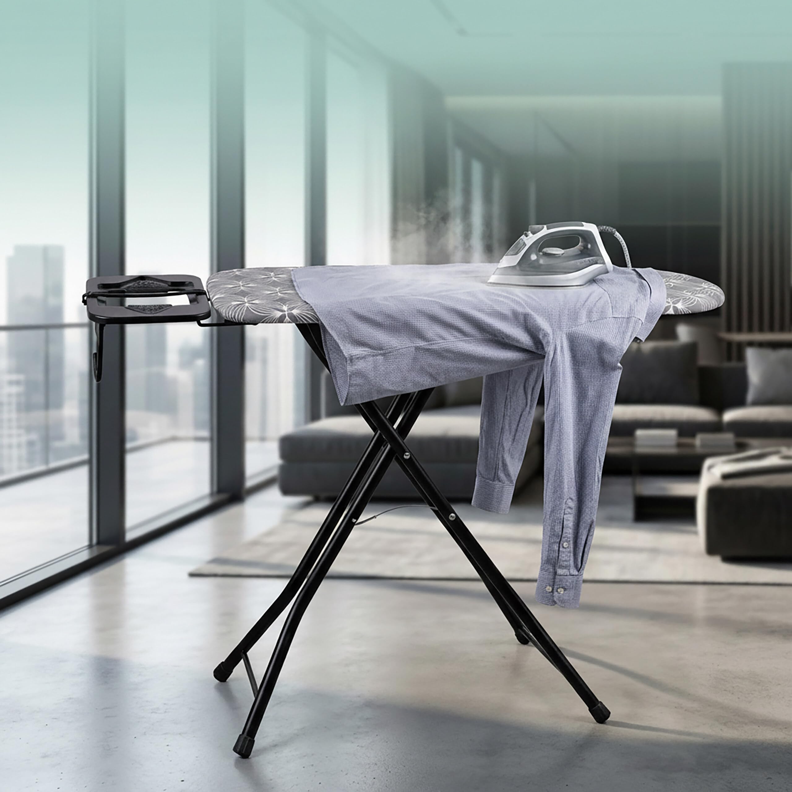 Relaxdays Asse da stiro 2in1 per ferro da stiro e vaporizzatore, grigio | 109,5x35 cm, stazione pieghevole