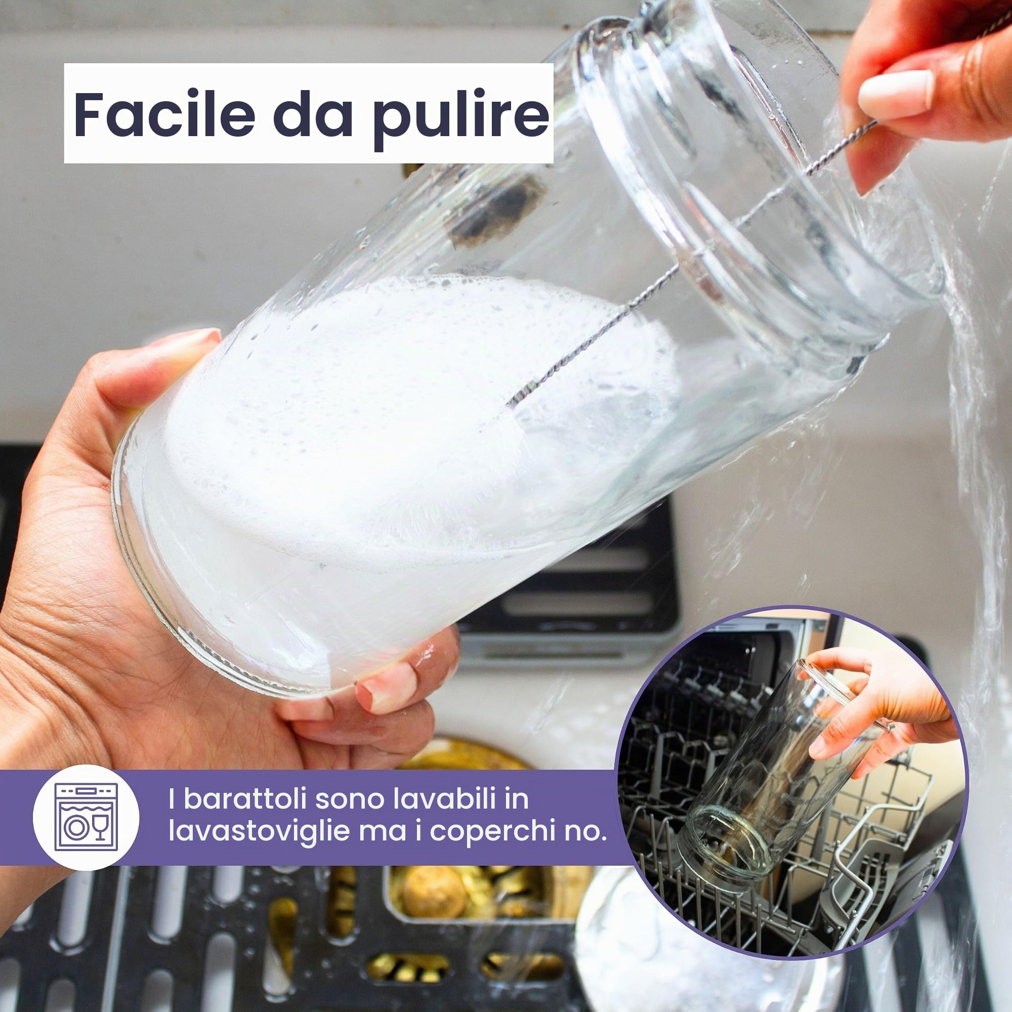 Vaso Vetro con Coperchio 1000 ml - Confezione da 6, Bottiglie di Vetro a Tenuta Stagna con Coperchi per Chiusura Ermetica, Bottiglia Ideale per Frullati, Milkshake, Salse, Conservazione di Alimenti, S