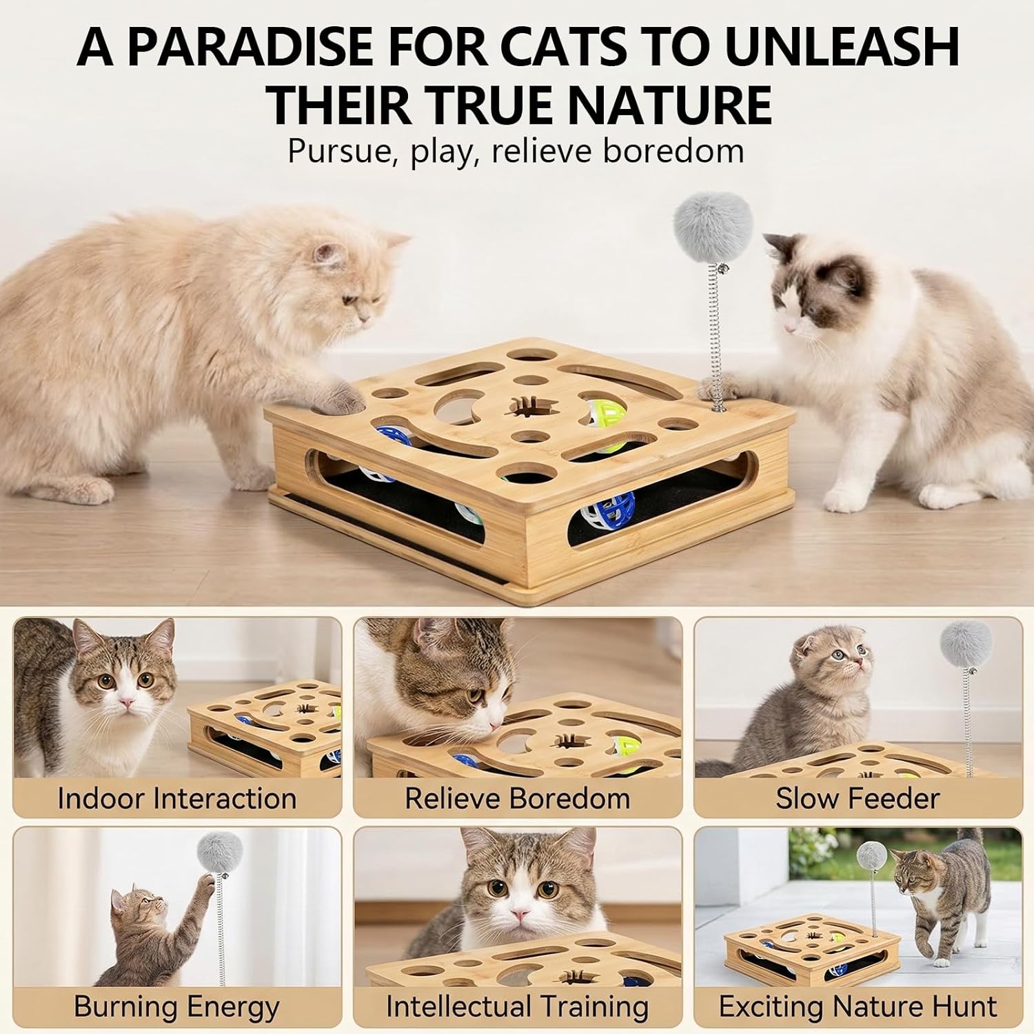Cat Nail File Enrichment Box, Cat Scratch Puzzle Box, Wooden Nails Files Scratcher for Indoor Cats