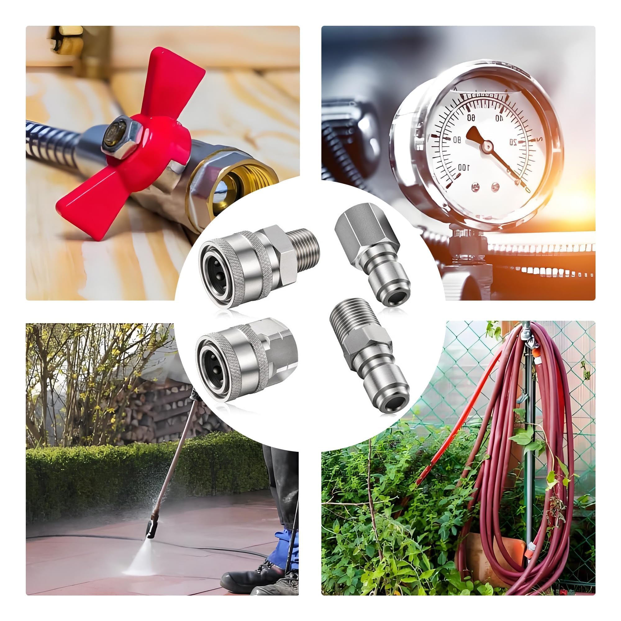 4 accoppiatori per idropulitrice NPT 3/8 a connessione rapida, raccordi in acciaio inox, accoppiatori maschio-femmina, per collegamento rapido e sgancio rapido (3/8)
