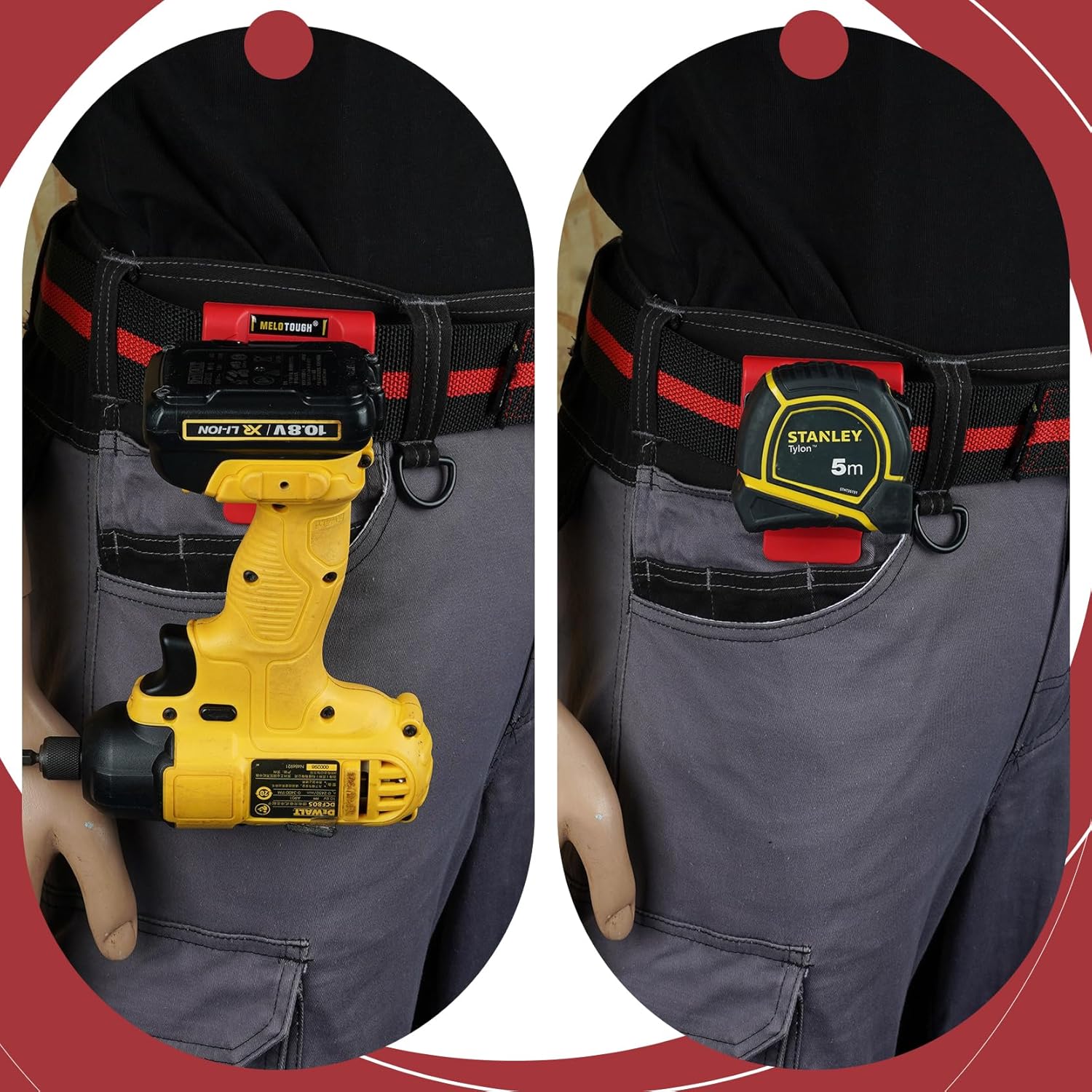 MELOTOUGH Small Electrician Tool Pouch Tool Belt Pouch with Belt Clip Attachment 9 Pockets Tradesman Tool Bag Pouch,Drill Belt Clip,Drill Holder for Tool Belt,Drill Holster,Measuring Tape Holder
