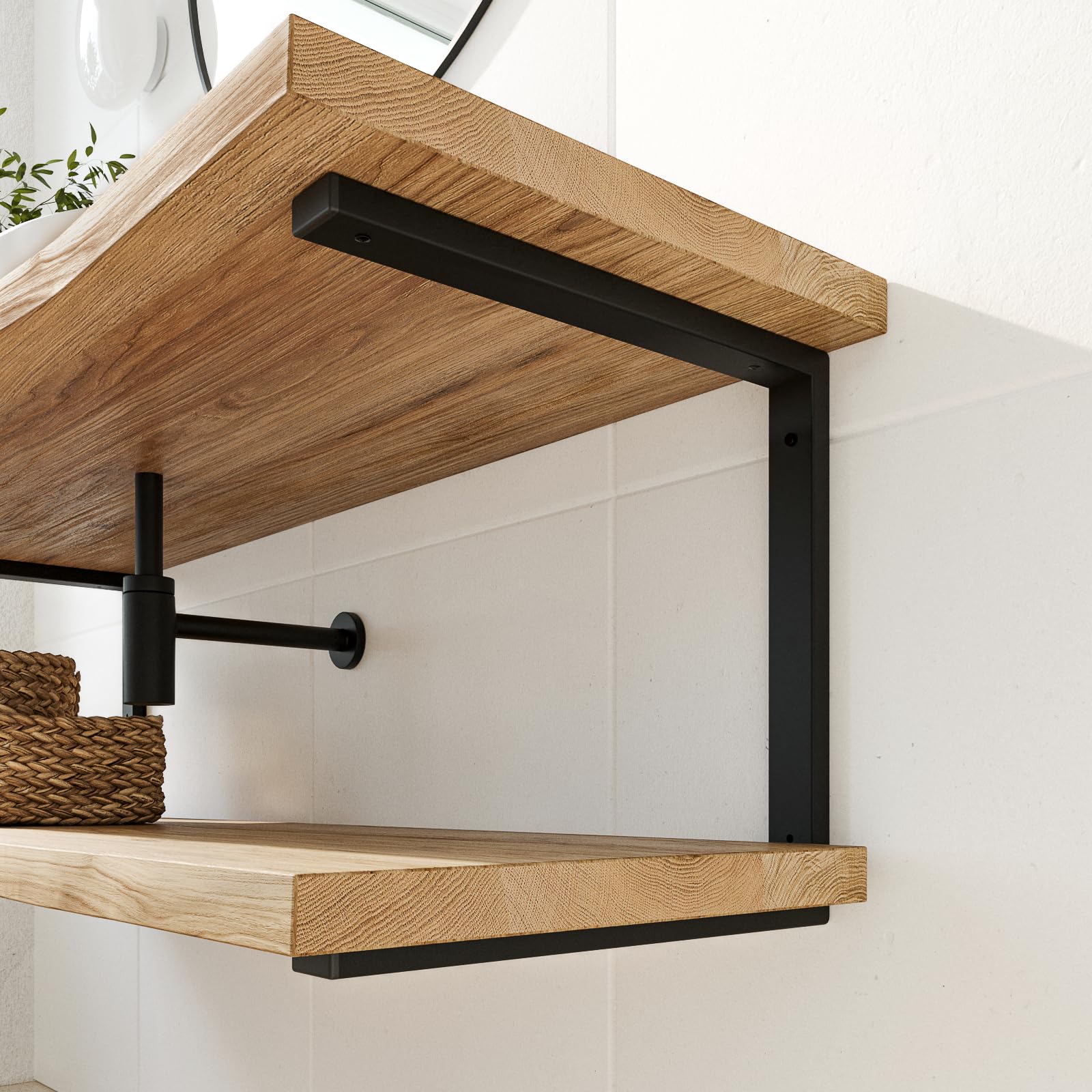 HEVVA 2er-Set Doppelwaschtischhalterung - LAHN - 2 Ebenen (30 cm, Schwarz) | Waschtischhalterung, Waschtischbefestigung, Halterung Waschtischplatte, Wandkonsole für Aufsatzwaschbecken, Waschtischkonsole