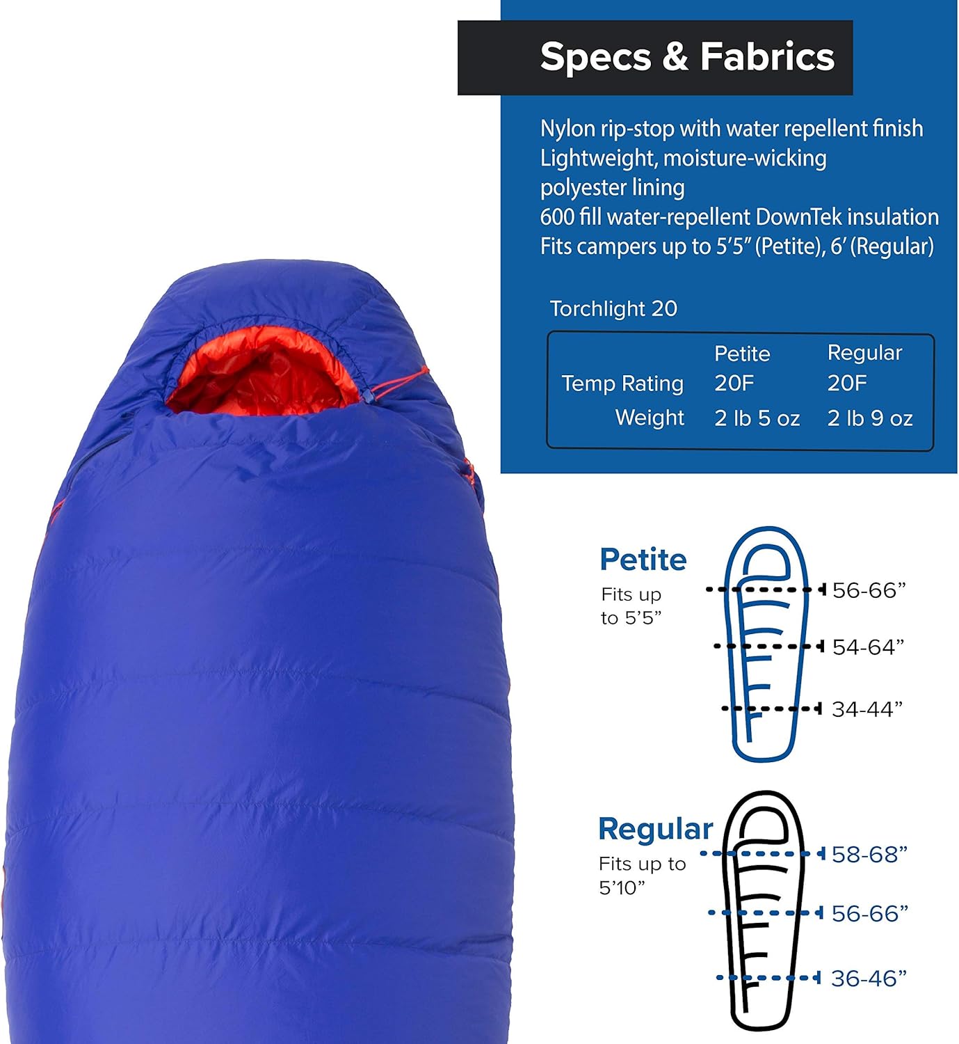 Big Agnes Womens Torchlight Sleeping Bag w/600 DownTek for Backpacking and Camping