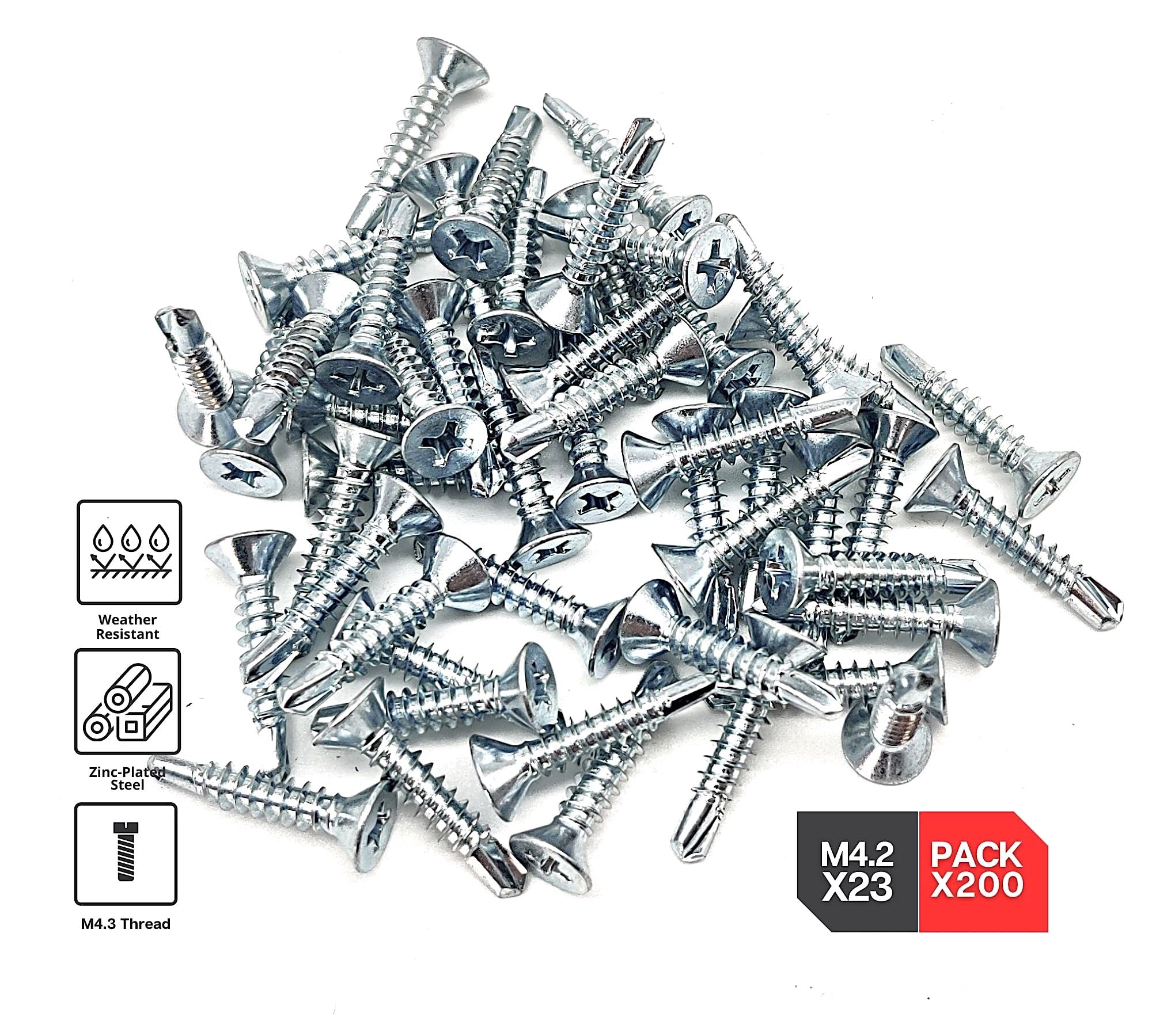 DOJA Industrial | Viti Autofilettanti Testa Extra Piatta | 4,2 x 23 | 200 Pezzi | Tasselli Impronta PH | Finitura Zincata | Viti Autoperforanti per Lamiera | Uso: Fissaggio Mobili, Tettoie, Coperture