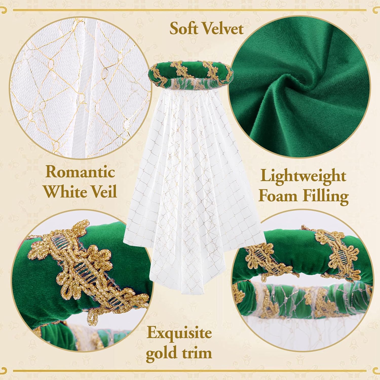 Renaissance Padded Roll Hat with Veil Hair Accessory Medieval Headdress Headpiece - Image 4