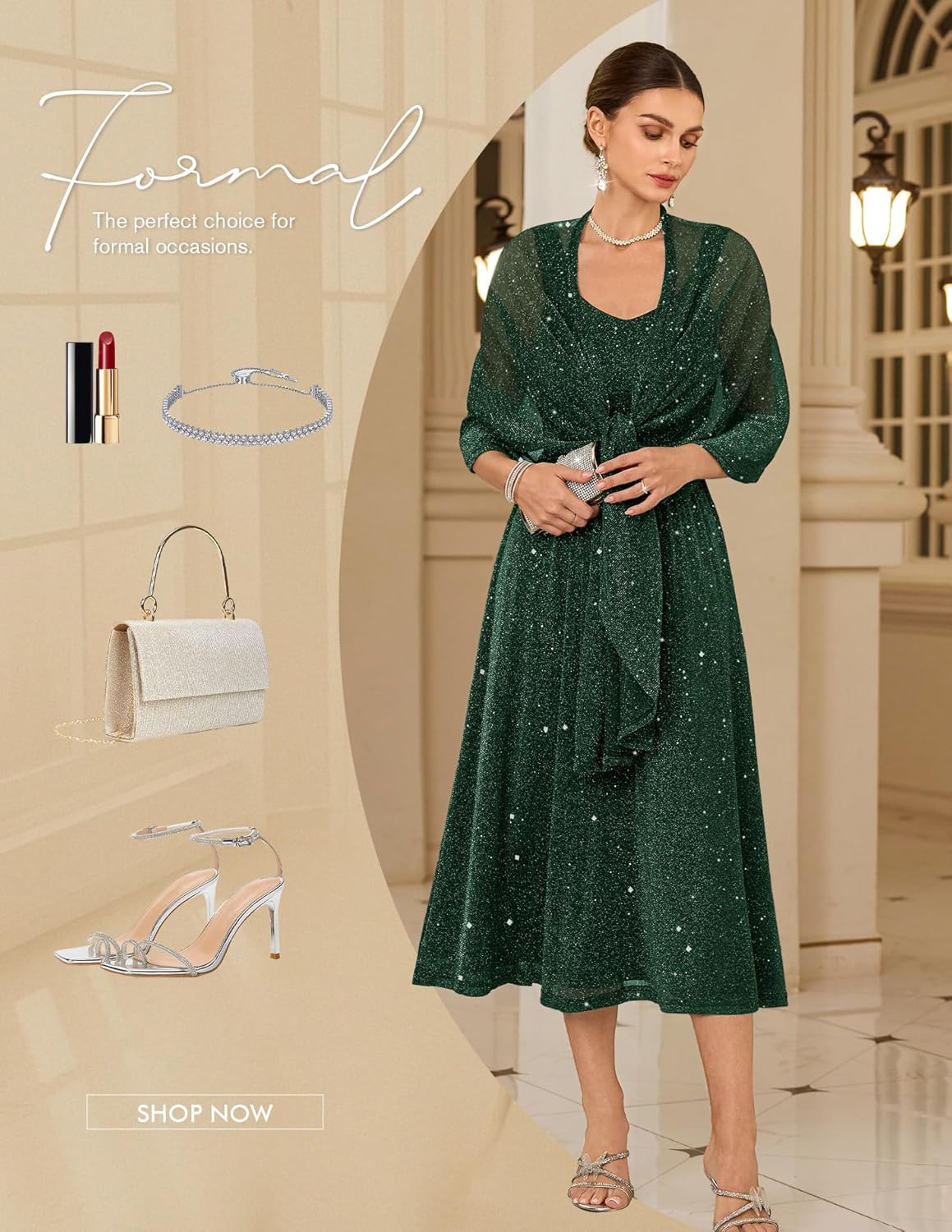 BeryLove Wedding Guest Dress Sequin Formal Party Prom Gowns Evening Two Piece Sparkly Cocktail Dresses - Image 5