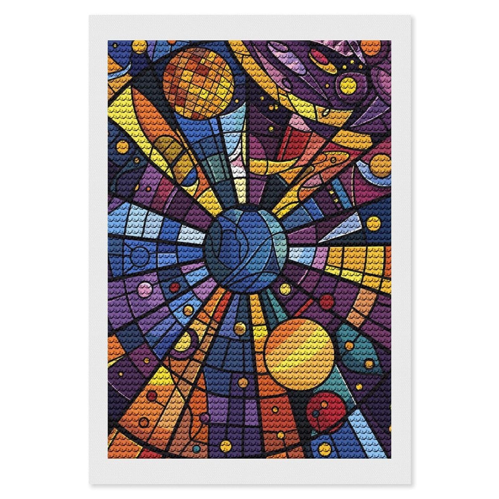 Junmoney Abstract Stained Glass Space Scene Diamond Art Canvas 8"x12", Decorate Your Room, Mindful Craft Activity, Cosy Home Accent, Thoughtful Handmade Gift