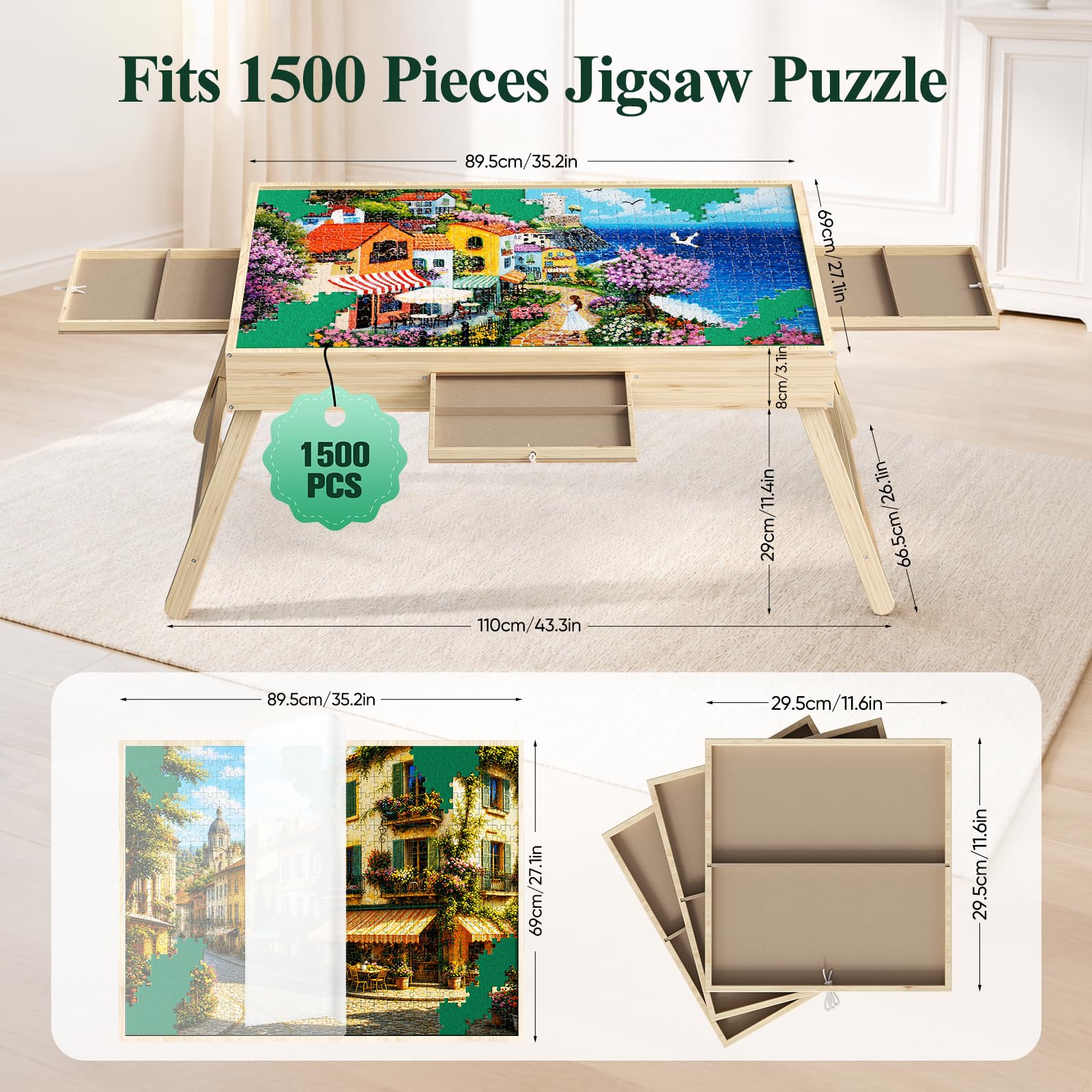 Table Puzzle en Bois, 3 inclinaisons, 1500 pièces