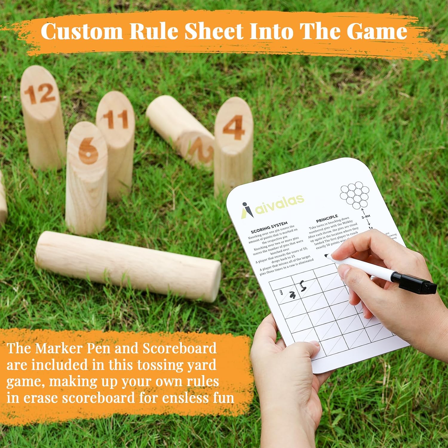 Aivalas Wooden Tossing Game Set, 12PCS Numbered Block Toss Games with Scoreboard & Carrying Case, Outdoor Lawn Backyard Beach Game, Gift for Toss Party Group