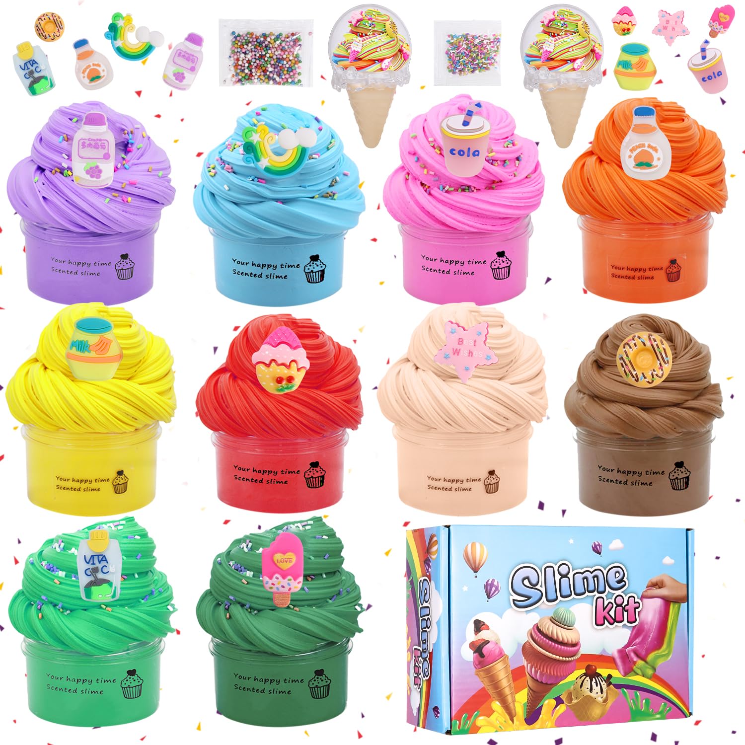 Slime-Set Für Kinder – 6 Verschiedene Duftende Schleime In 200-ml-Dosen – Mit Frucht-Charms