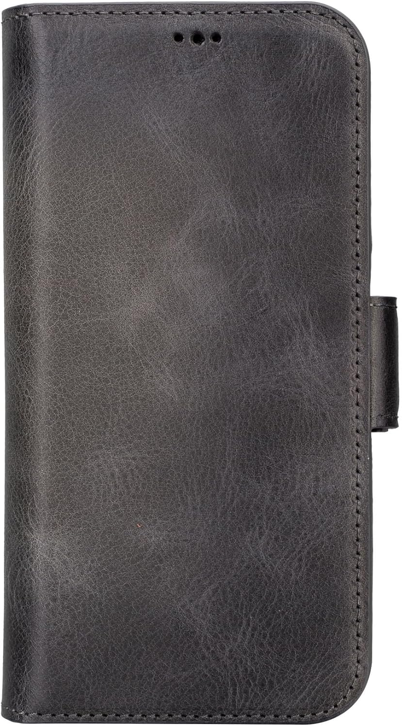 Bayelon Leather Wallet Case for iPhone 15 Pro - Flip Cover Card Holder, iPhone 15 Pro Wallet Case, Folio Case, Kickstand, MagSafe Compatible Wallet RFID Blocking (Smoked Black)