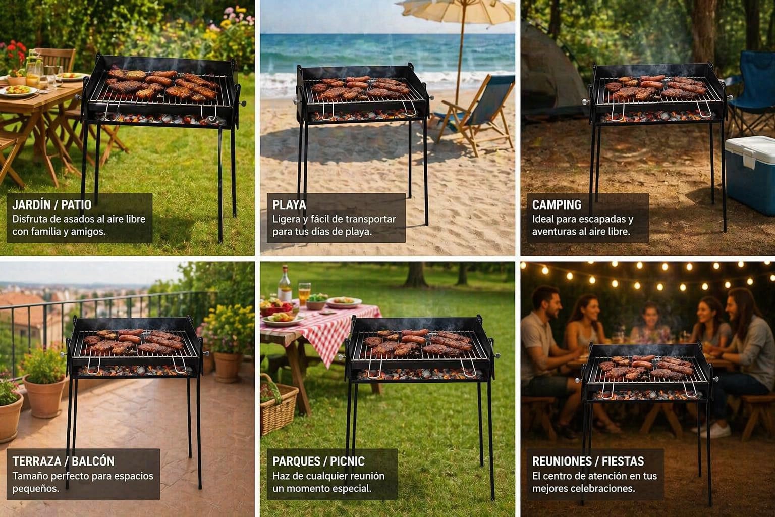 Barbacoa de Carbón Rectangular Portátil con Parrilla Elevable – Acero Resistente para Jardín y Terraz (60x40)