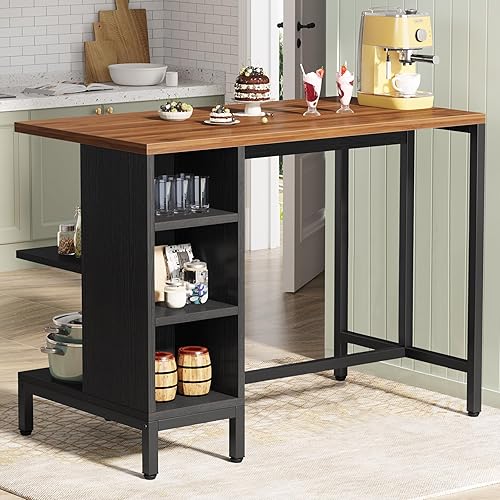 Tribesigns Kitchen Island, Kitchen Shelf Bar Table with 5 Open Storage Shelves and Large Worktop, Industrial Butcher Block Island (Stools Not Included)