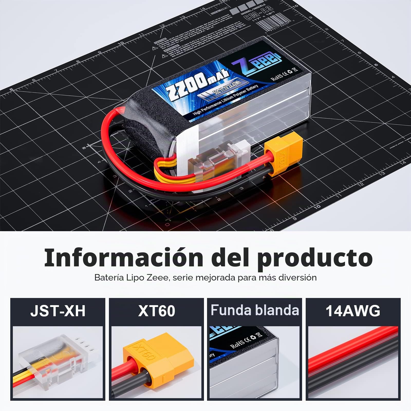 Zeee 3S Lipo Batería 11.1V 50C 2200mAh Batería Corta con Enchufe XT60 para RC Coche Camión RC Vehículos Barco Drone RC Avión Cuadricóptero Helicóptero FPV Racing Hobby Modelos (2 Piezas)