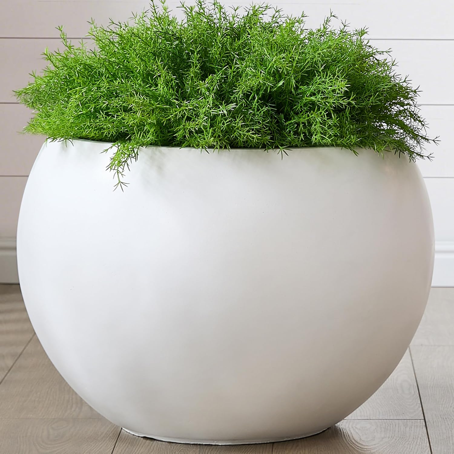 FloraFairy 21.3" D Fiberstone Extra Large Planter, 16.6" Pot Opening x 14.8" H, Spherical Flower Pot with Drainage Hole, Weather Resistance Indoor Outdoor Planters, White