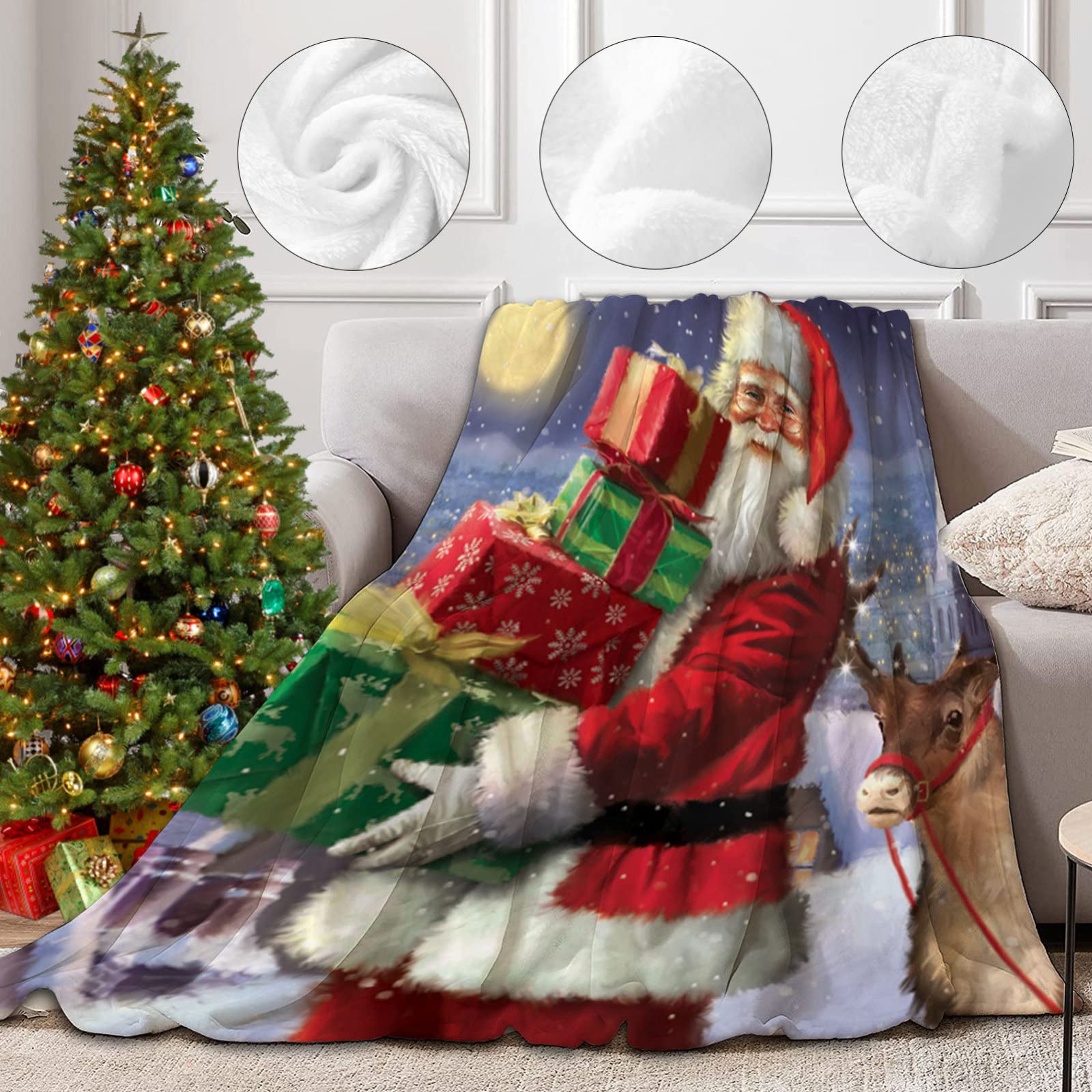 RDJSHOP Manta Navidad Feliz Navidad, Manta Navideña de Franela Santa Manta Mullida Ultra Suave y Acogedora para la Decoración del Hogar, Vacaciones de Invierno,Style3-150x220cm