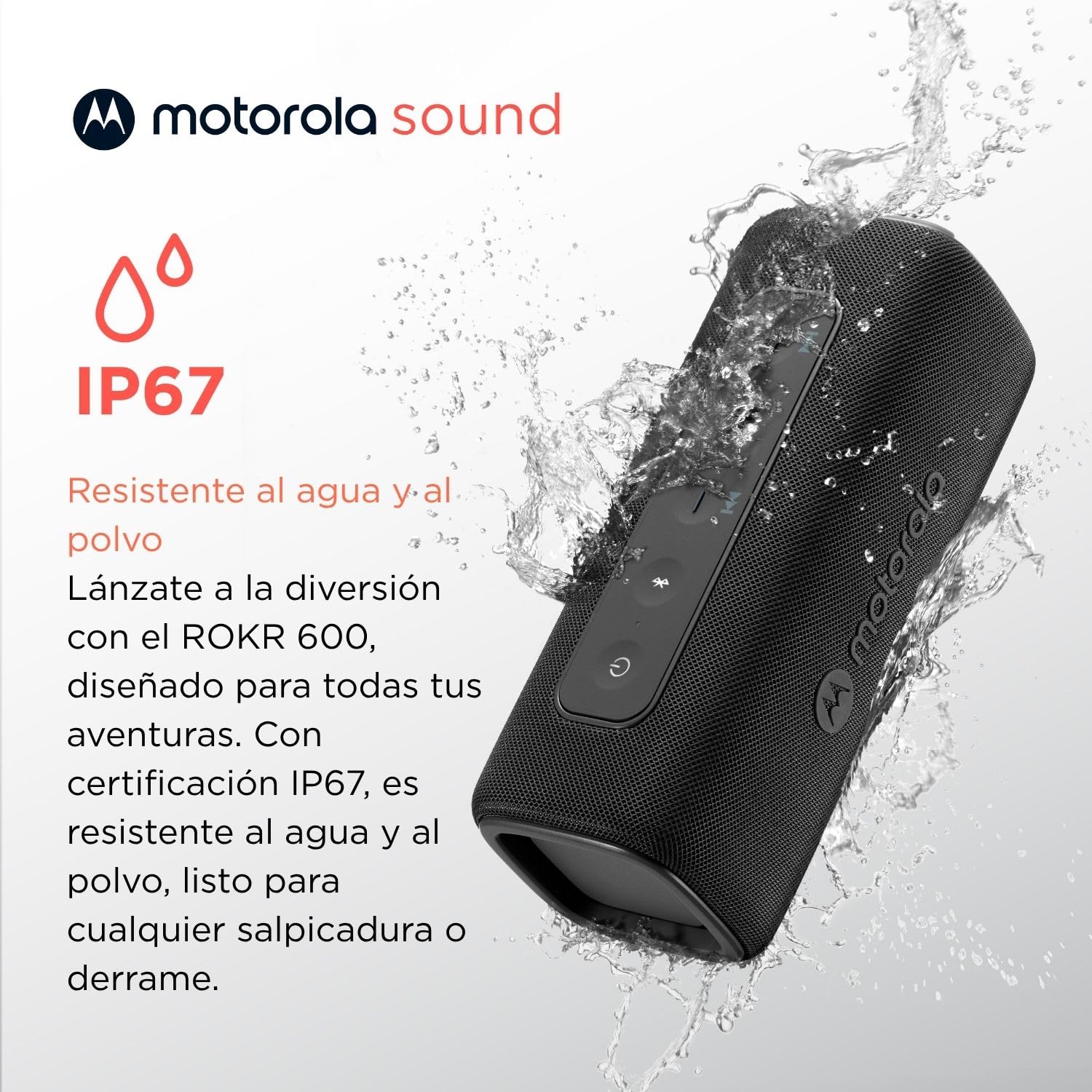 Motorola Sound - Altavoz Inalámbrico Bluetooth ROKR 600 - Potente Sonido de 30W, Resistente al Agua y Polvo, Función Broadcast para Conectar 20+ Altavoces, 6 Horas de Reproducción, Negro