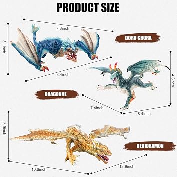 Fistone Western Dragon Toy Set, 3 PCS Realistic Battle Dragon, Lion Dragon, Demon Dragon Figurines, Creature Dragon Playset for Kids, Dragon Toy Action Figure for Kids Ages 3+