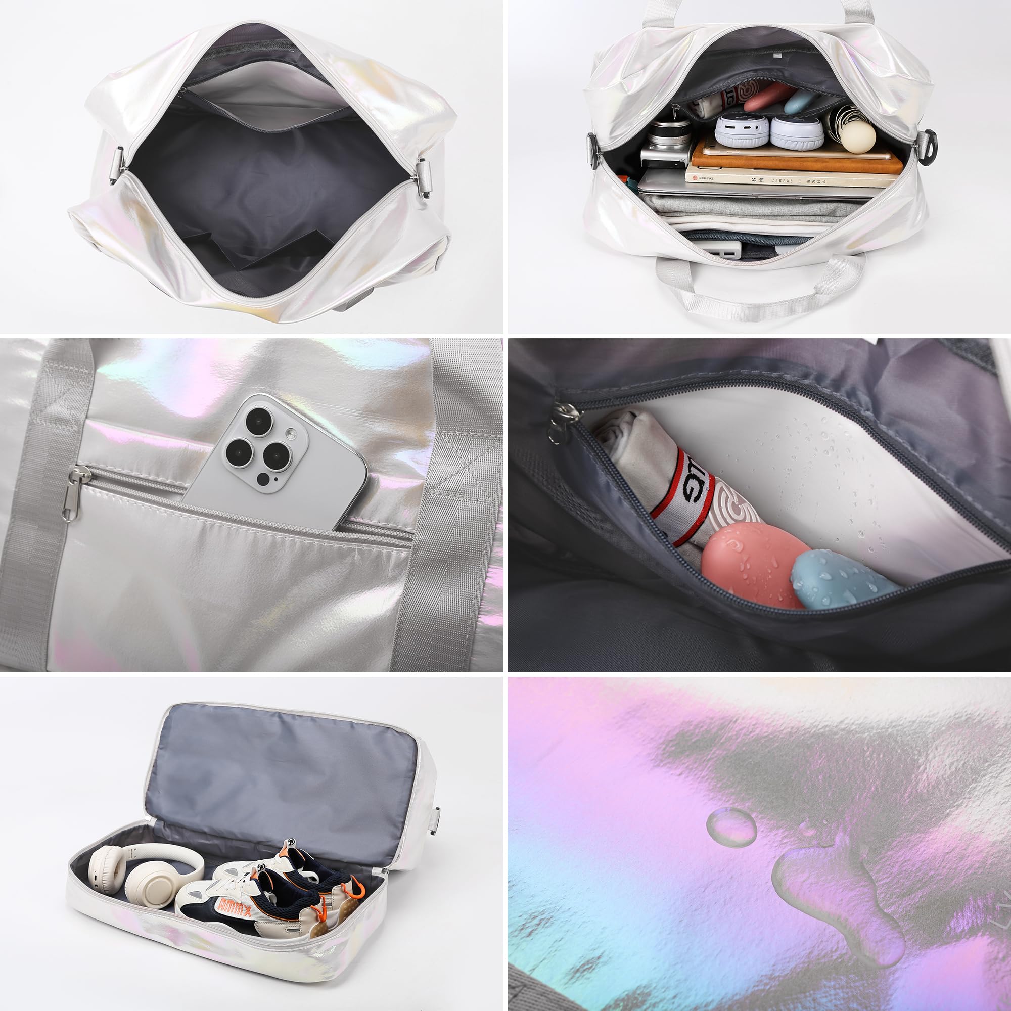 ZIOSINM Borsone da Viaggio Donna con Scomparto per Scarpe, 40L Borsone Palestra Donna Impermeabile Elegante con Scomparto Umido, Borsa da Viaggio, Borsa Parto Ospedale Mamma (Bianco)