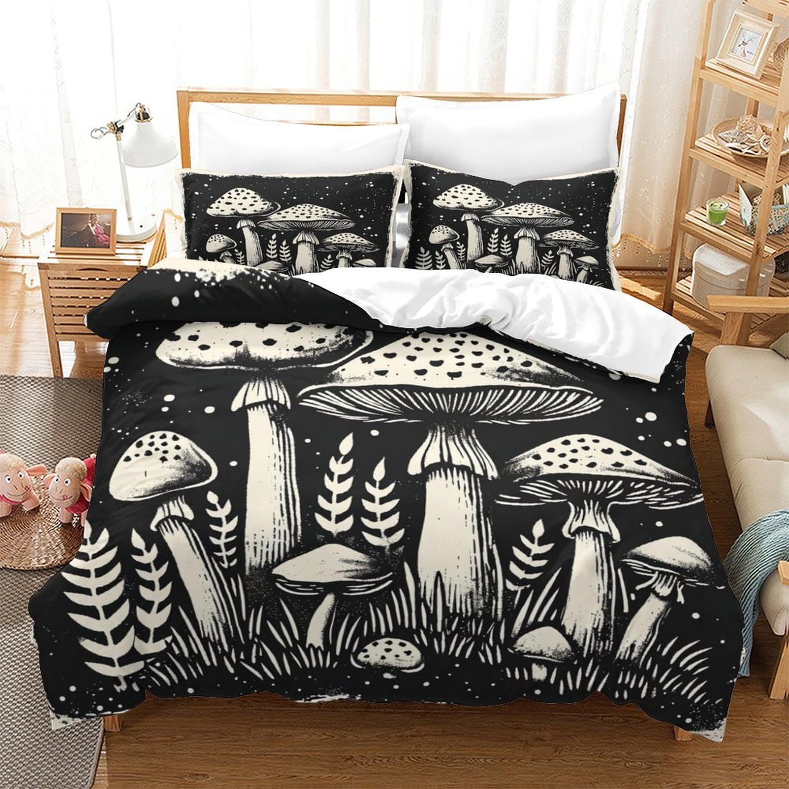 P1S9U7W5Y 3D Printed Mushroom Pattern Duvet Cover Set 3pcs Microfiber Forest Bedding Set Single