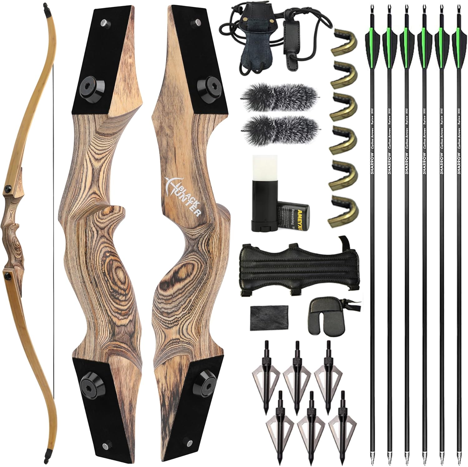 ZSHJGJR 60” Black Hunter Original Recurve Bow and Arrow Set 20-60lbs American Hunting Longbow Archery Bow Right/Left Handed for Outdoor Hunting Shooting Practice