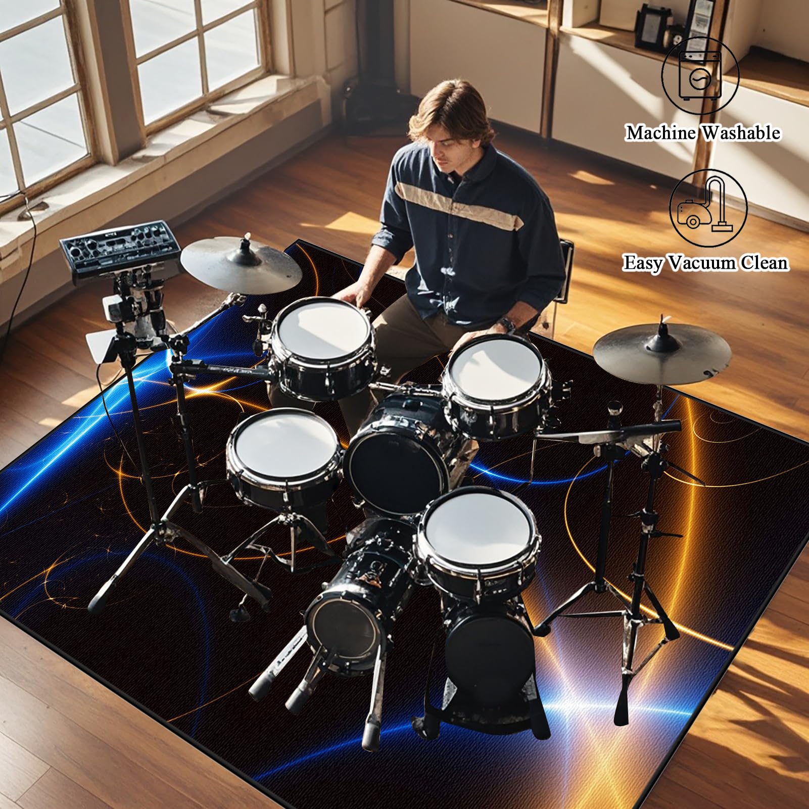 Tappeto per Batteria Acustica, Tappeti per Tamburi, 230 x 200 cm Tappeto Insonorizzato per Batterie, Tappetino a Tamburo per Elettroniche Rullante Snare Drum Grancassa Strumenti Musicali