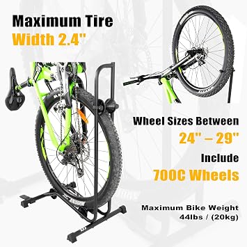 CyclingDeal Upright Bike Stand Floor - Vertical & Horizontal Bicycle Stand Bicycle Storage - Safe & Secure Bike Storage Rack - for Wheels Sizes up to 29 - Bike Rack Garage Bicycle Rack - Classic