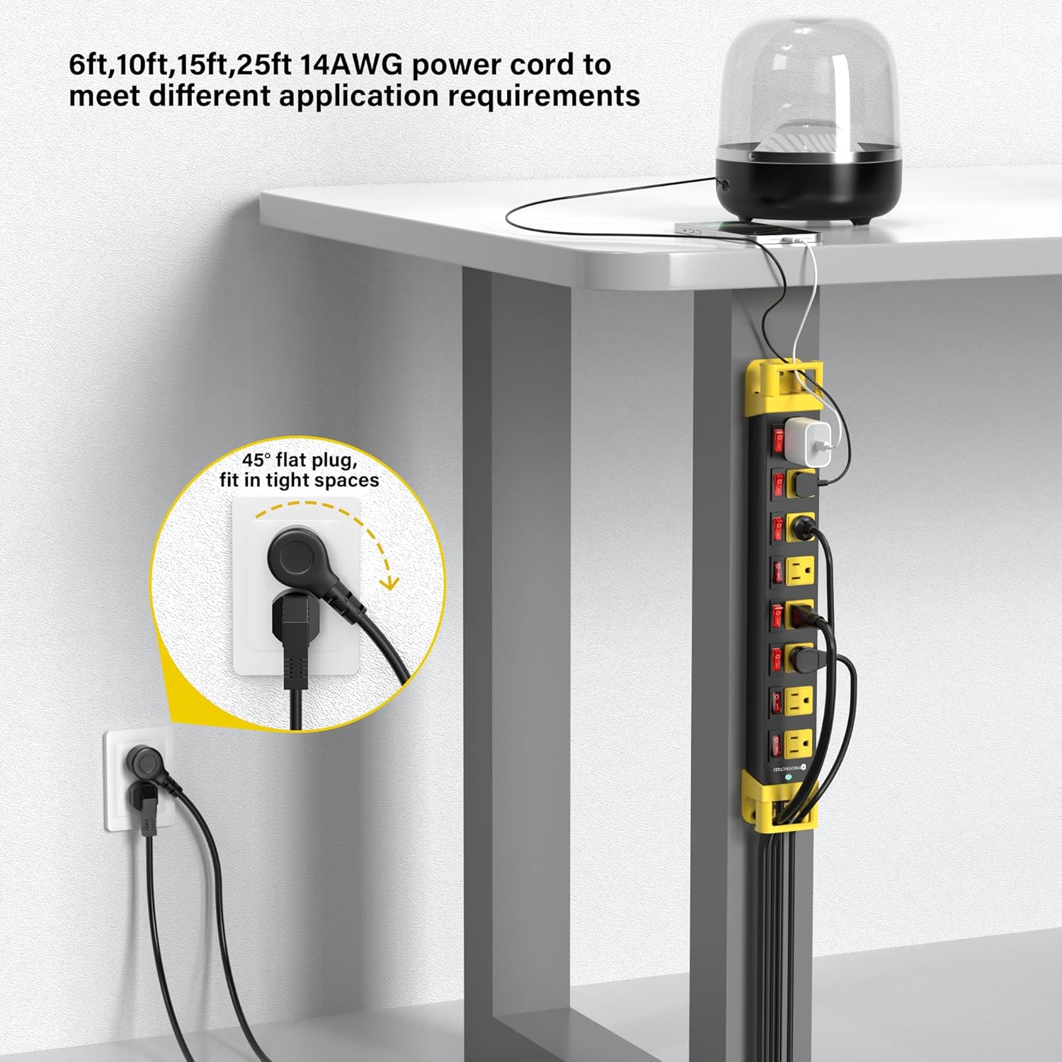 Power Strip with Individual Switches - 8 Outlet Heavy Duty Power Strip with Cord Manager,1200J Surge Protector Home Office Garage Industrial