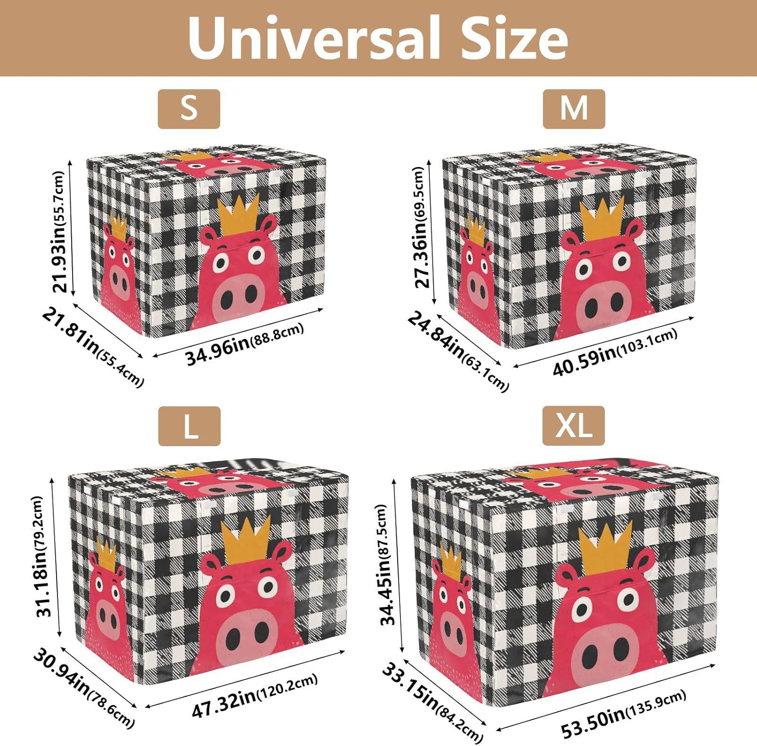 Funny Gingham Hippo Crown Metal Dog Crate Cover Puppy Wire Cage Cover Dog Crate Protector