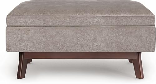 Miniatura 423 de SIMPLIHOME Owen - Bandeja rectangular moderna de mediados de siglo de 34 pulgadas de ancho, otomana pequeña para almacenamiento de mesa auxiliar, en