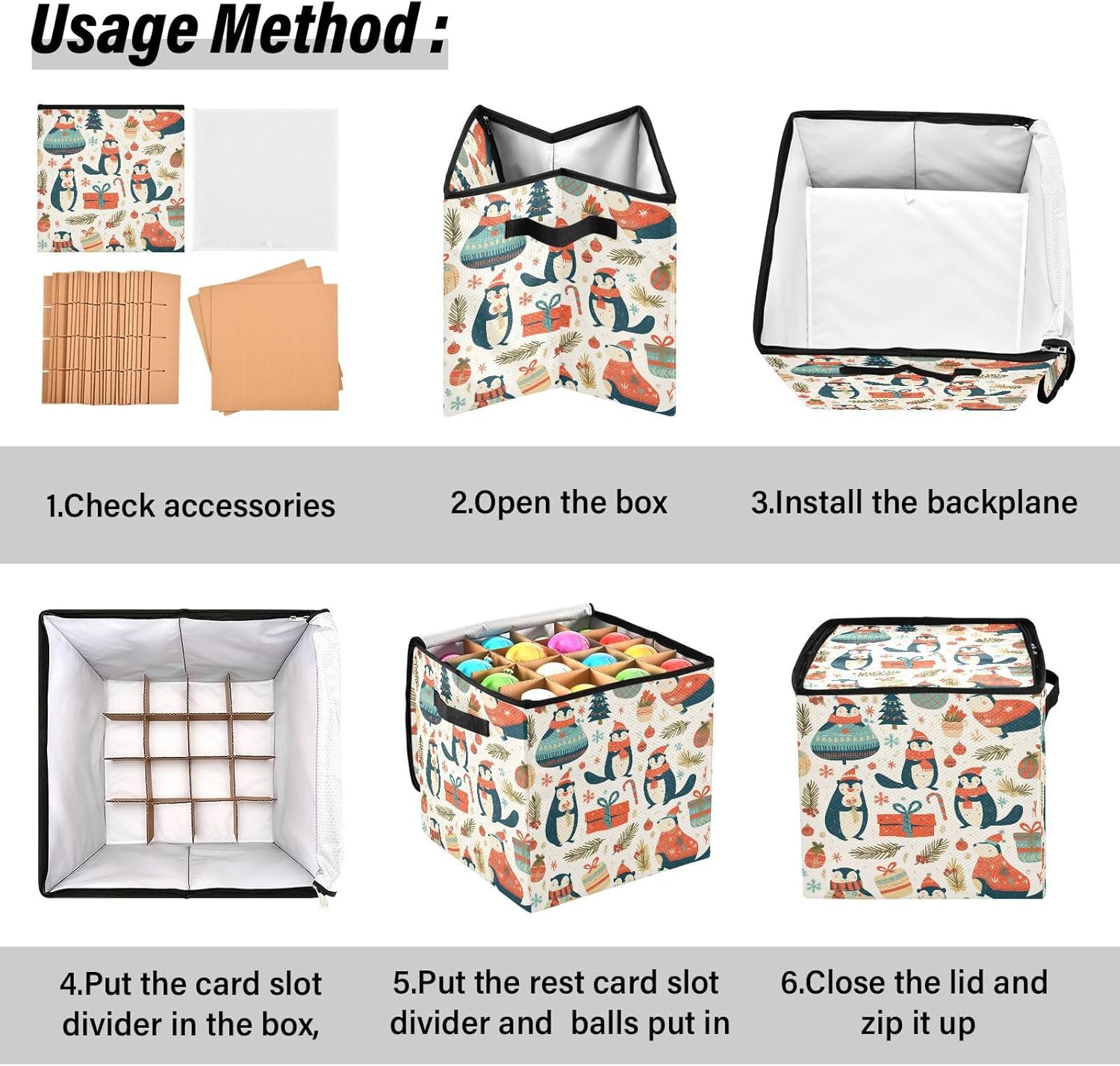 High Capacity Christmas ornament storage containers Holds Up to 64, Adjustable Dividers telescoping Holiday Storage Case with Lid,Christmas Lovely Otter
