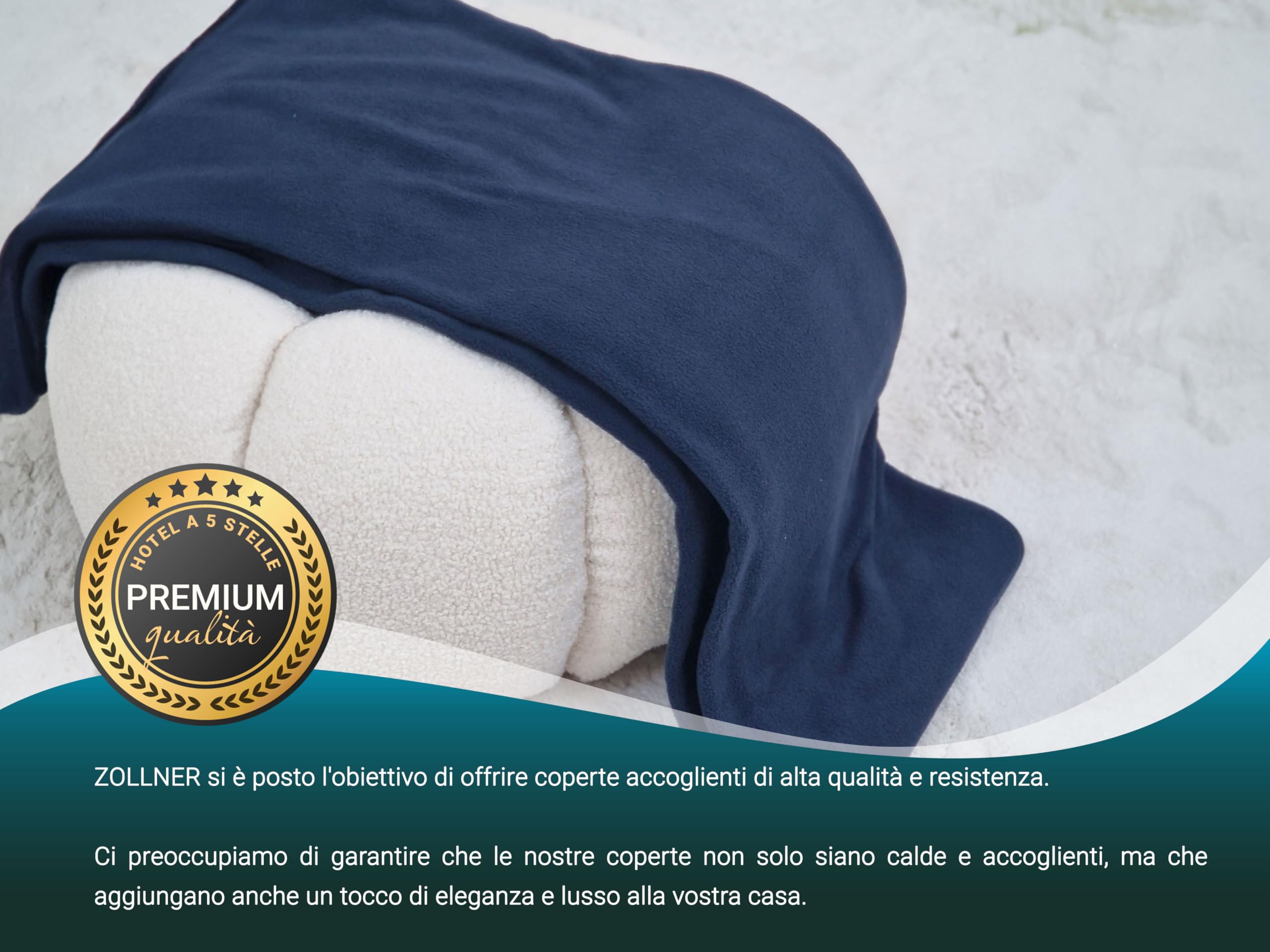 ZOLLNER coperta da divano 130x170 cm - Plaid in pile nel colore blu - microfibra - lavbaile a 95°C - Certificato OEKO TEX (R)