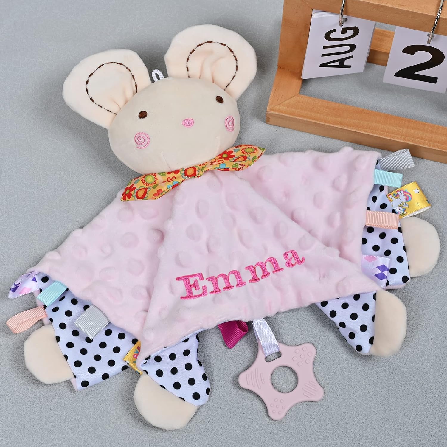 Personalized Gifts for Infants, Baby Security Blanket Lovey, Shower Gifts for Baby, Baby Gifts for Newborn Girl, Toys for Baby, Gift for New Baby, Infant Presents for Christmas - Pink Mouse