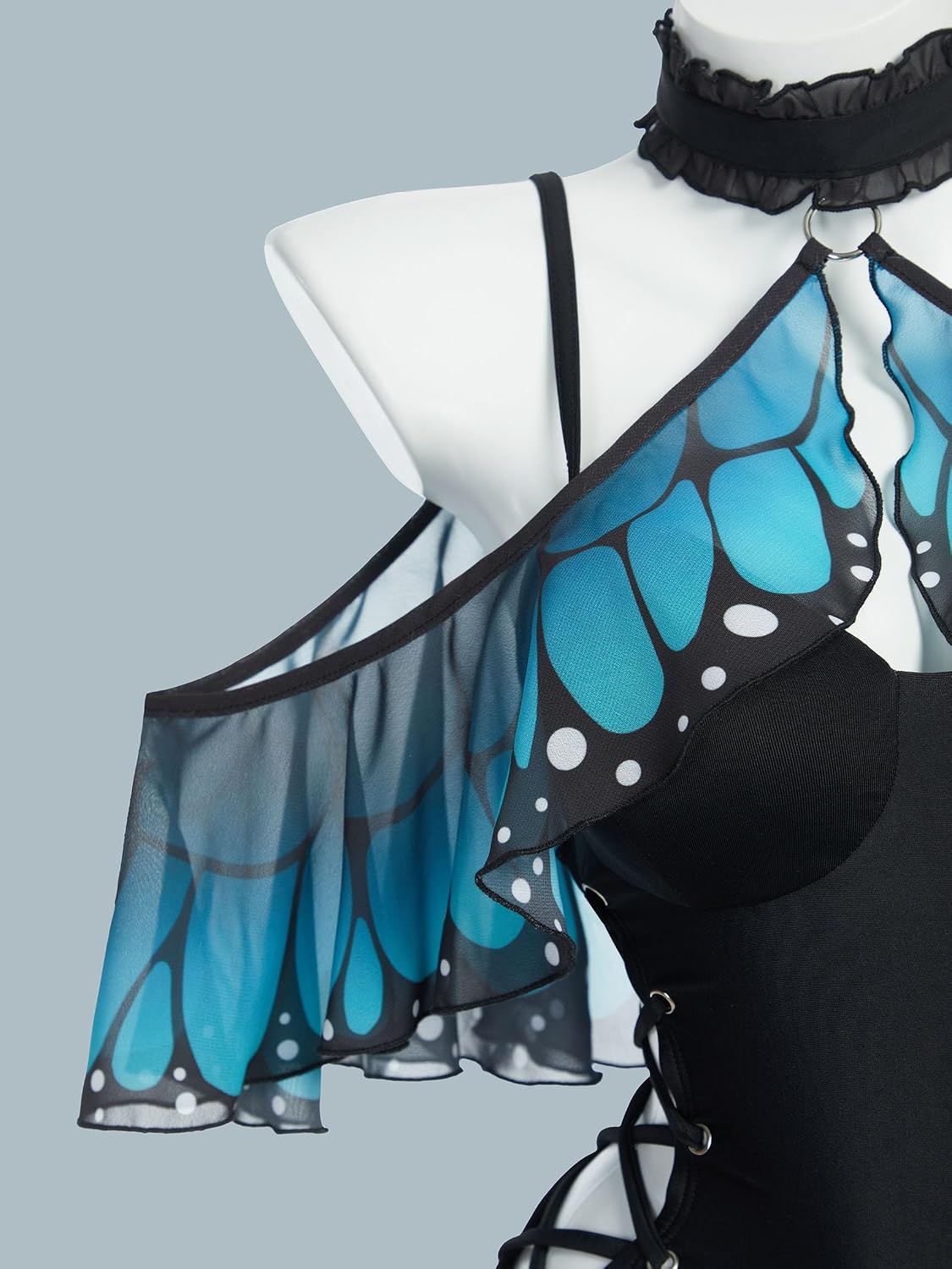 daizbella Women One Piece Swimsuits Vintage Magic Blue Butterfly Tummy Control Bathing Suit with Cape