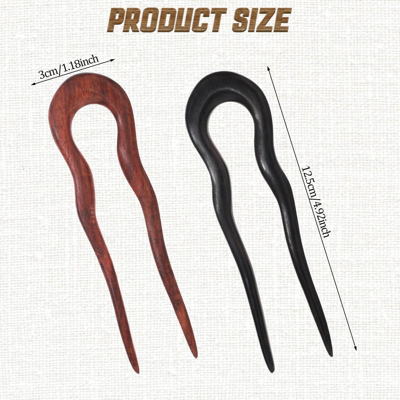 2Pcs Wooden Hair Sticks for Women U Shape Hair Forks for Long Hair Handmade Carved French Hairpin 2-Prong Vintage Wood Hair Pins for Women Girls Chignon Bun Updo Hairstyle Thin Thick Hair - Image 2