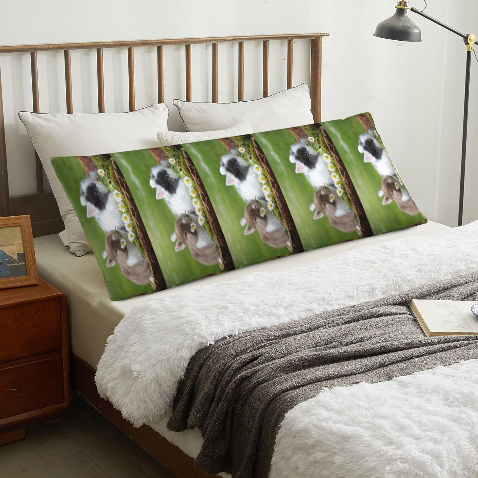 Two Little Cute Rabbits, Body Pillow Cover with Zipper,Long Body Pillowcase 20 x 60 in