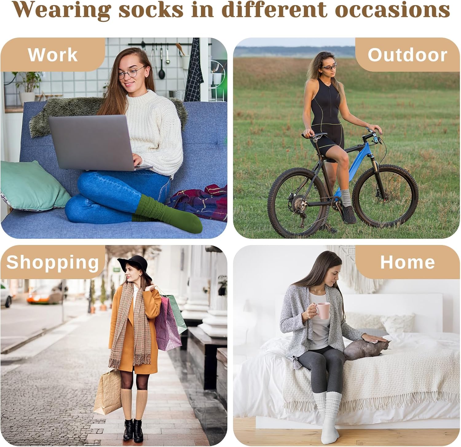 Queenshin 5 Pairs Slouch Socks for Women, Long Knee High, Chunky Knit Boot Socks, Slouchy Scrunch Athletic Scrunchie - Image 6