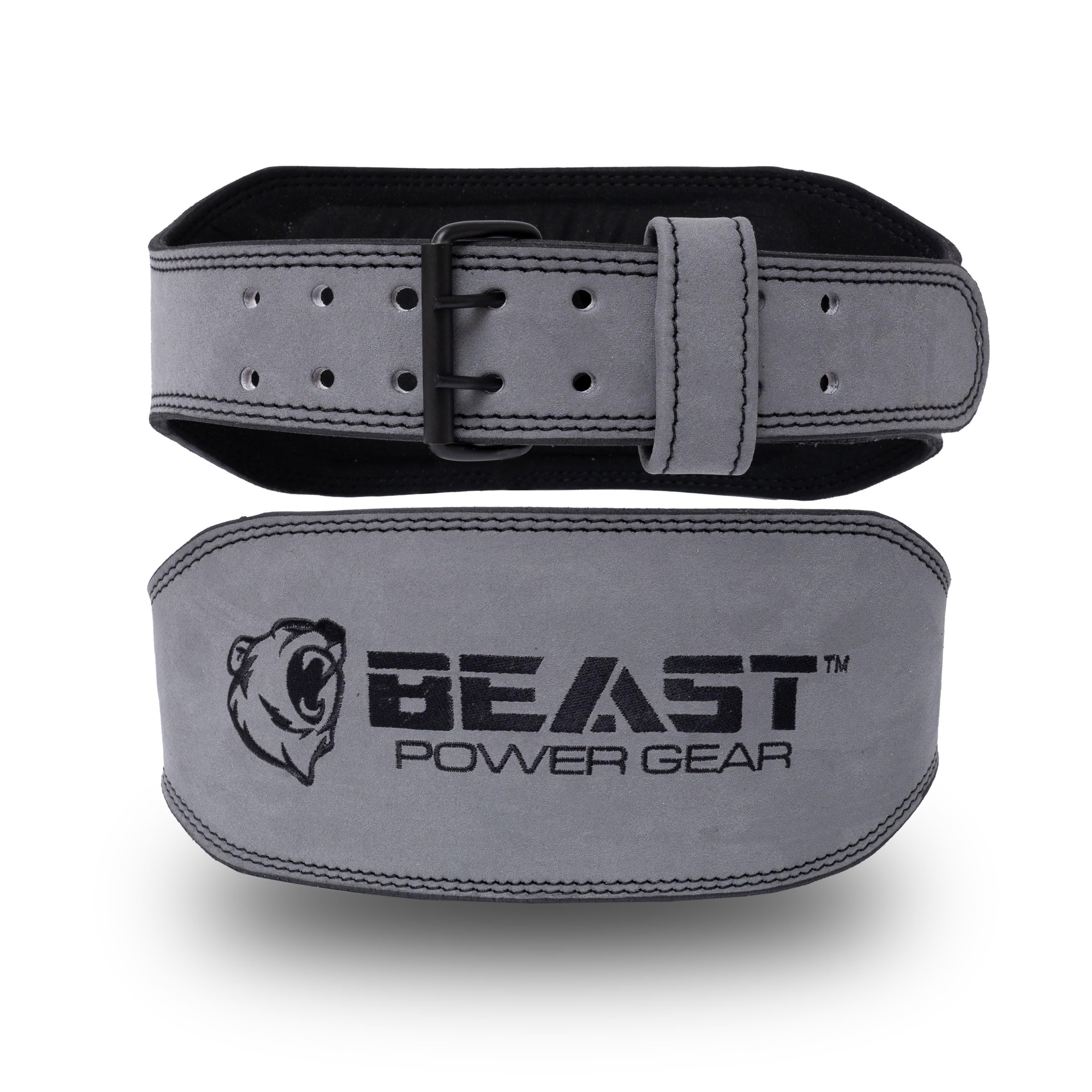 Beast Power Gear Weight Lifting Belt - 4” Genuine Leather For Lower Back Support Bodybuilding Squat Deadlift Cross Strength Training Weightlifting Gym Belt For Men Women (Gray 6