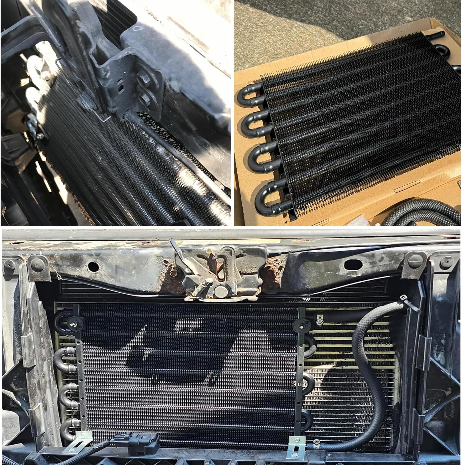 Transmission Oil Cooler Kit, Aluminium alloy Radiator with 5/16" Tube and Hose Mounting Kit(Black) (8 Pass)