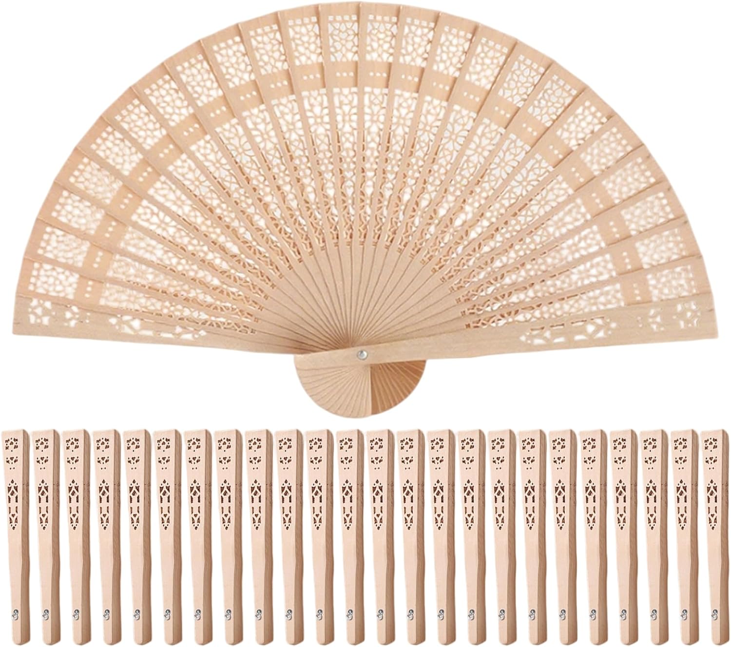 25Pcs Folding Hand Fans, Wooden Hand Fans 8 Inch Foldable Wedding Fan Natural Sandalwood for Guests, Bridal, Home Decorations