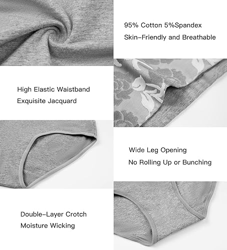 Miniatura 6 de HAVVIS Bragas Ropa Interior de Mujer de Algodón Cintura Alta Control Abdominal Panties Rosa Jacquard para Damas Multipack