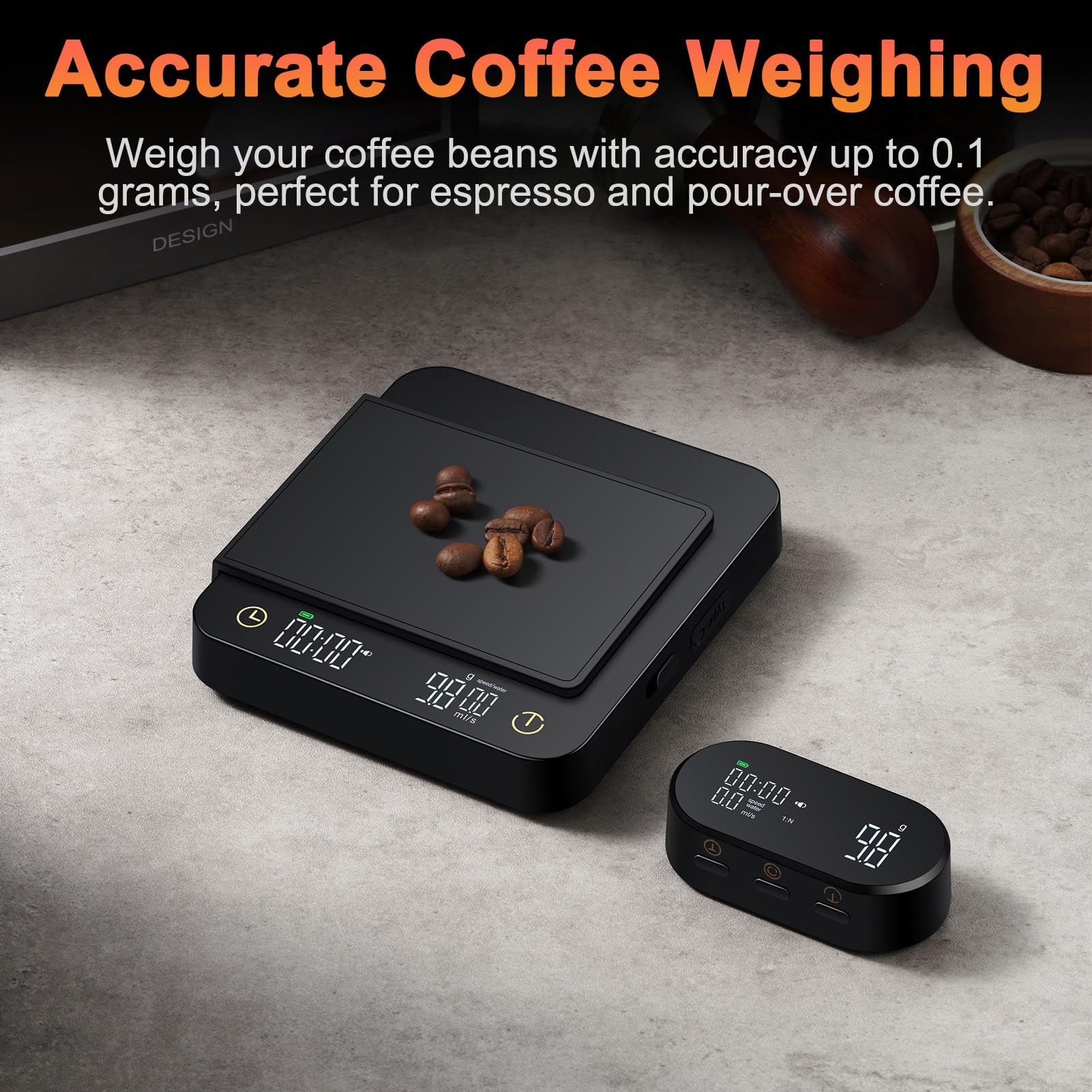 Balance à café Numérique Précision 0.1g capacité de 3kg avec Minuterie et Affichage Magnétique Pour Expresso Verser sur la Cuisson du café (Avec écran d'affichage sans fil)